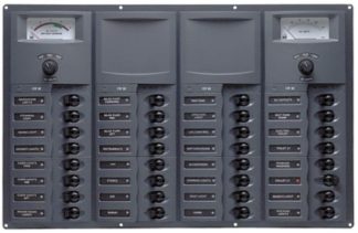 BEP Marinco Contour 32 Circuit Breaker DC Panel - Horizontal with 12V Analog Voltmeter and Ammeter (SUR 906-AM)