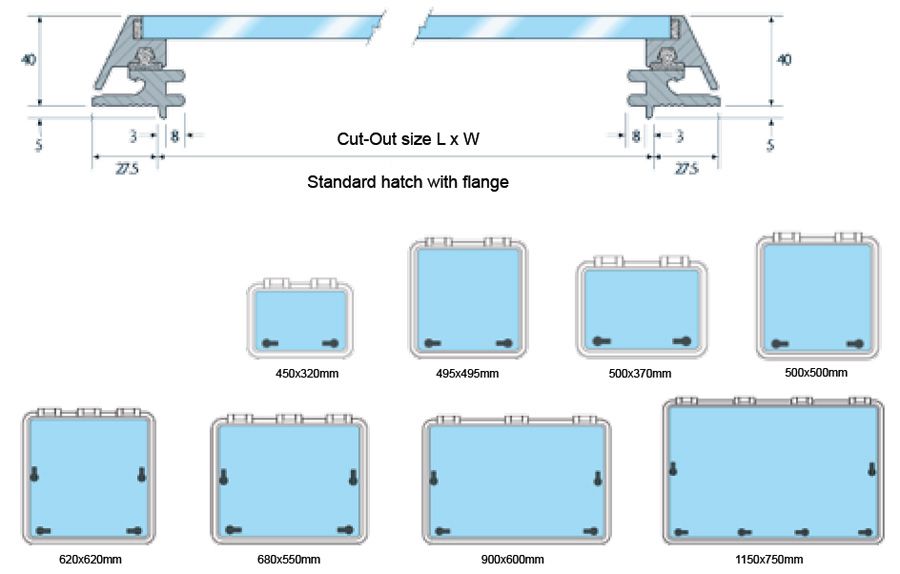 Gebo Standard Deck Hatch 500 x 500mm Cut Out - Silver Anodised ...