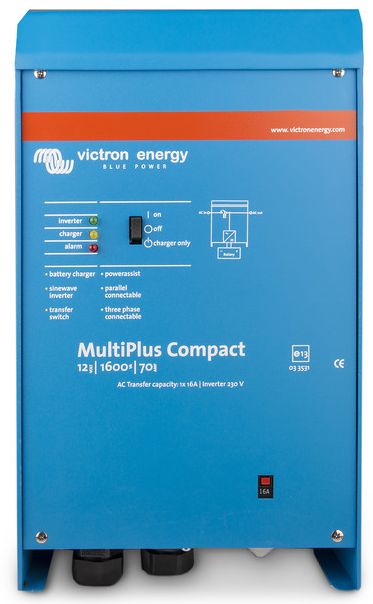 Victron MultiPlus Compact Inverter Charger Combi - 12 Volt 1300W Inverter plus 70 Amp Battery Charger - 12/1600/70-16 (CMP121620000)