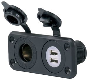 BEP Marinco 12V COMBO - 12 Volt Receptacle with 20A Output PLUS DUAL USB with 5V 2.1A Output Total (SUR 12V COMBO)