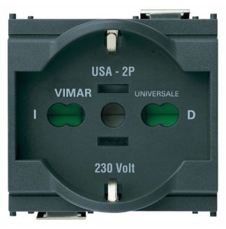 Vimar Idea - Universal GPO Power Point - 110 Volt and 240 Volt - Grey - 2 Module - Suits Rondo and Classica Cover Plates (16210)