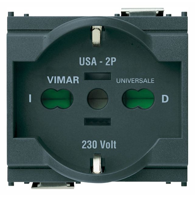 Vimar Idea - Universal GPO Power Point - 110 Volt and 240 Volt - Grey - 2 Module - Suits Rondo and Classica Cover Plates (16210)