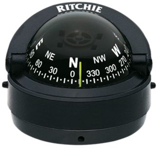 Ritchie Explorer Surface Mount Black Compass - Powerboat - 70mm Apparent Dia - Black Conical Card - 12V Green Lighting - S-53 (232052)