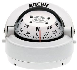 Ritchie Explorer Surface Mount White Compass - Powerboat - 70mm Apparent Dia - White Conical Card - 12V Green Lighting - S-53W (232053)