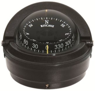 Ritchie Voyager Surface Mount Black Compass - Powerboat and Sail - 75mm Apparent Dia. - Black Conical Card - S-87 (232090)