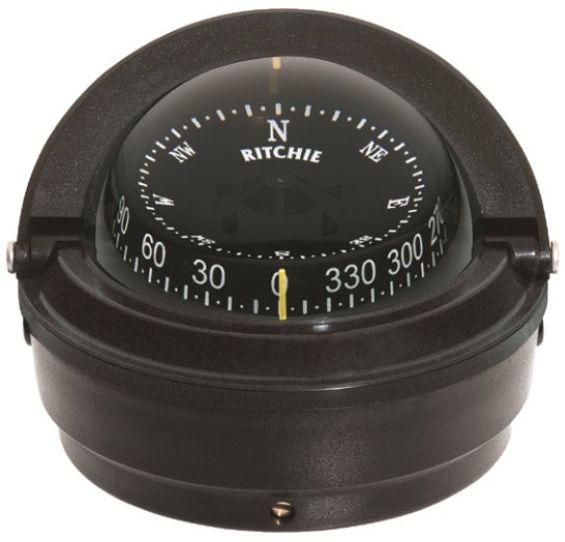 Ritchie Voyager Surface Mount Black Compass - Powerboat and Sail - 75mm Apparent Dia. - Black Conical Card - S-87 (232090)