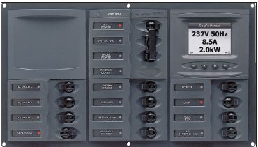 BEP Marinco Contour AC Mains Panel with Manual Changeover Switch + 12 Circuit Breakers + Digital Meter (113230 - SUR 900-AC3-ACSM)