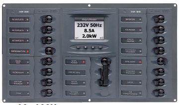 BEP Marinco Contour AC Mains Panel with Manual Changeover Switch + 16 Circuit Breakers + Digital Meter (113234 - SUR 900-AC4-ACSM)