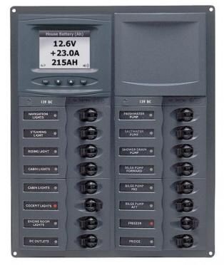 BEP Marinco Contour 16 Circuit Breaker DC Panel - Vertical with Digital Meter 113158 (SUR 904-DCSM)
