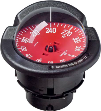 Plastimo Olympic 135 Open Sail and Powerboat - Flush Mount Black Compass - 130mm Apparent Dia. - Red Card - Optional Binacle Mount (RWB8091)