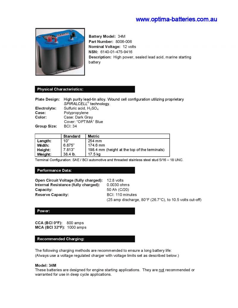 Optima Blue Top 34M - 12 Volt - 50Ah - 800CCA - Marine Spiral Cell AGM Starting Battery - Some days, endurance is more important than luck (34M) - Image 3