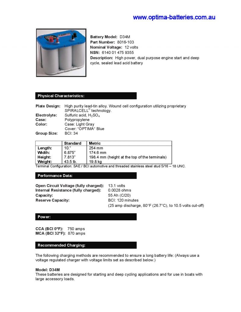Optima Blue Top D34M - 12 Volt - 55Ah - 750CCA - Marine Spiral Cell AGM Dual Purpose Battery - Some days, endurance is more important than luck (D34M) - Image 3