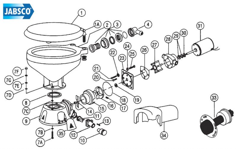 Jabsco Toilet Service Kit - Suits Jabsco 37010 Standard Electric Toilet (J16-221) - Image 2