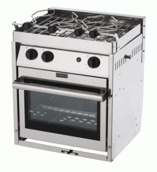 Force 10 - A21 - 2 Burner Gourmet Galley Range - Marine S/S Gimbaled Stove and Oven with Grill - Incl Pot Holders & Gimbals - Made in France (63251)