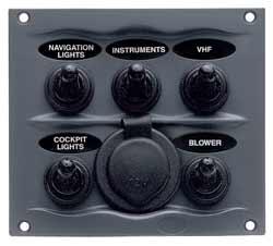 BEP Marinco Sprayproof 5 Switch Panel and Power Socket with Inline Fuses - 12-24 Volt - GREY (113253)
