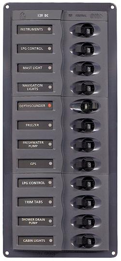 BEP Marinco Contour 12 Circuit Breaker DC Panel - Vertical - No Meter (113153 - 902NMV)