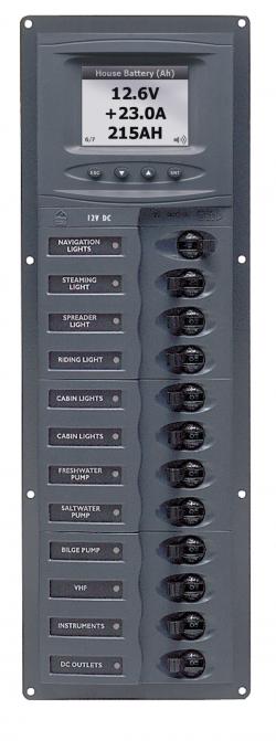 BEP Marinco Contour 12 Circuit Breaker DC Panel - Vertical with Digital Meter (902V-DCSM)