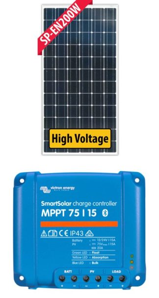 Solar 200W Solar Package incl. Victron MPPT BlueSolar Controller - Charges Max 13A/hr @ 12V - Suits 12V and 24V Systems Only (ENE200WP_1)