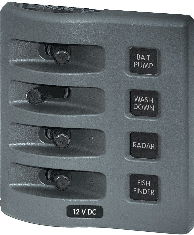 Blue Sea WeatherDeck 4 Switch Waterproof Fuse Panel - 12V - Vertical or Horizontal Mount - Fused with 12V Backlighting (BS4304B)
