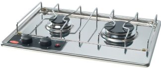 ENO MASTER 2 Burner Marine Built-In Cooktop - Highly Polished Marine Grade S/S Stove with Electronic Ignition - 1 Large (8500BTU) and 1 Medium (5600BTU) Burner (432341)