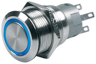 BEP 12V (ON)/OFF Push Button Momentary Switch with BLUE LED Ring - Stainless Steel (80-511-0004)