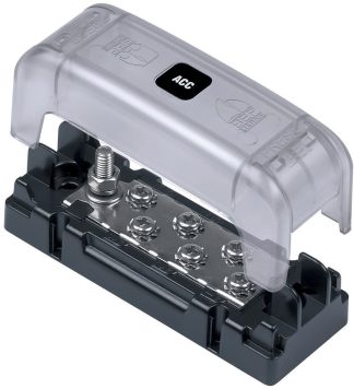 BEP ATC Six Way Bus Bar with 5mm Input Stud - 6 x Screw Terminals and 1 x 5mm Stud - 100A Rating (SUR 80-712-0039-00)