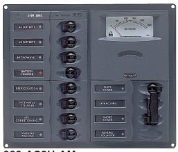 BEP Marinco Contour AC Mains Panel with Manual Changeover Switch + 8 Circuit Breakers + Analog Volt Meter - Horizontal (113224 - SUR 900-AC2H-AM)