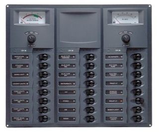 BEP Marinco Contour 24 Circuit Breaker DC Panel - Square with 12V Analog Voltmeter and Ammeter (113170 - 905-AM)