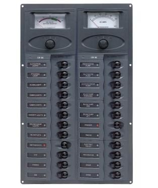 BEP Marinco Contour 24 Circuit Breaker DC Panel - Vertical with 24V Analog Voltmeter and Ammeter (113192 - 905V-AM-24)