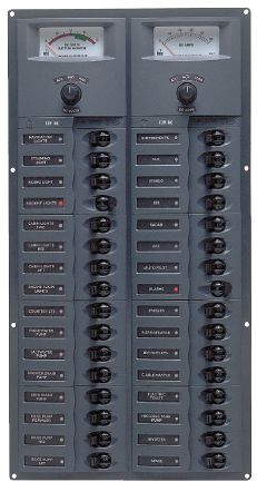 BEP Marinco Contour 32 Circuit Breaker DC Panel - Vertical with 12V Analog Voltmeter and Ammeter (113177 - 906V-AM)