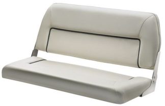 Vetus First Class Delux Folding Bench Seat - 900mm Double Seat - White Upholstery with Dark Blue Seams - No Arms (DCHFSW)