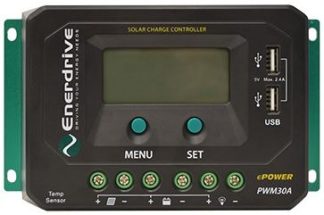 Enerdrive ePOWER PWM 30A Solar Charge Controller - 12 or 24V - 450W Input - 30A Output - LCD Display with Voltage and Amps (EN43030)