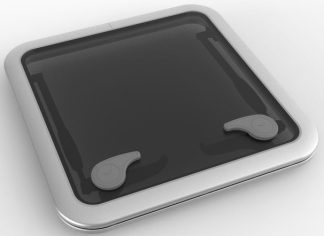 Goiot Opal Hatch Size T44 - 442 x 442mm Cut Out - Silver Anodised with Gray Acrylic Lens and Telescopic Stay (116026)