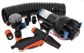 Jabsco HOTSHOT 6HD Deckwash KIT with 7.5m Coiled Hose- 12 Volt - 22.7LPM - 70PSI - High Pressure Deckwash Pump Kit - Suits 20mm Hose - Jabsco P601J-219N-3A (J20-254)