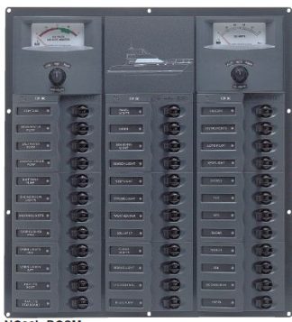 BEP Marinco Contour Cruiser 36 Circuit Breaker DC Panel - Launch Mimic Panel with Analog 24V Voltmeter and Ammeter (SUR NC36L-AM)