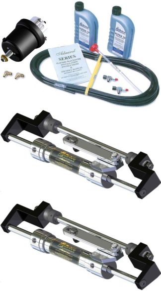 Hydrive Admiral Twin Outboard Complete Steering Kit - Bullhorn Mount Suits Twin Outboards to 600hp Combined - TWO Cylinders and Fluid Link (OBKIT-1-DCFL8)