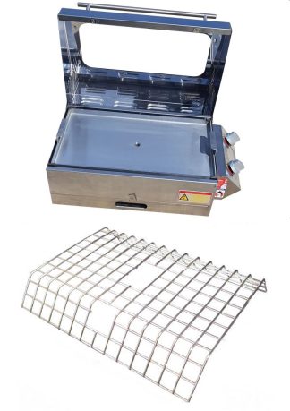 Sizzler Deluxe Gas Barbecue with Flame Failure with Cooking Rack - HIGH Lid with Window - Stainless Steel HOTPLATE - Suits Camping and Caravans (Sizzler Hi/Lid FF SS+Cook)