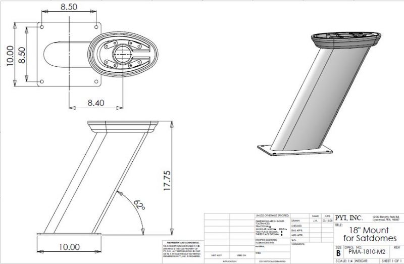 Seaview 18 inch Single Aft Leaning Mount - Suits 16-24 inch Satdomes (PMA-1810-M2) - Image 2