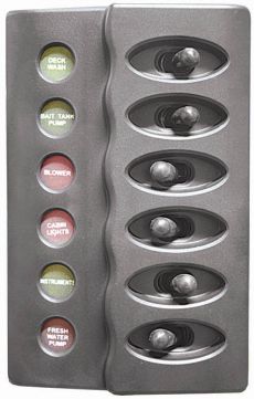 Waterproof Backlit Switch Panel - 6 Switches with Fuses - 12 Volt (RWB 2113)