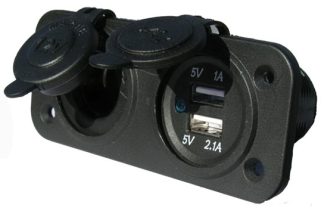 12V COMBO - 12 Volt Receptacle with 10A Output PLUS DUAL USB with 1A and 2.1A Output (114344)