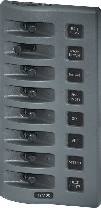 Blue Sea WeatherDeck 8 Switch Only Waterproof Panel - 12V or 24V - Vertical or Horizontal Mount - No Fuse - No Backlighting (BS4309B)