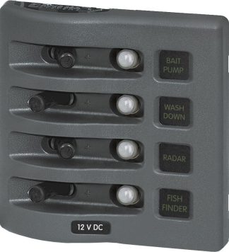 Blue Sea WeatherDeck 4 Switch Waterproof Circuit Breaker Panel - 12V and 24V - Vertical or Horizontal Mount - 12V or 24V Backlighting (BS4374B)