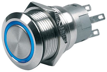 BEP 24V (ON)/OFF Push Button Momentary Switch with BLUE LED Ring - Stainless Steel (80-511-0008)