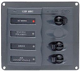 BEP Marinco Contour AC Mains Panel with Mains Switch + 2 AC Circuit Breakers (113219 - SUR 900-ACM2W)