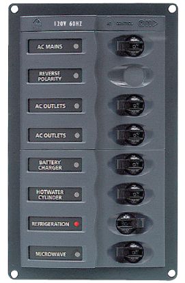BEP Marinco Contour AC Mains Panel with Mains Switch + 6 AC Circuit Breakers 113221 - (SUR 900-ACM6W)