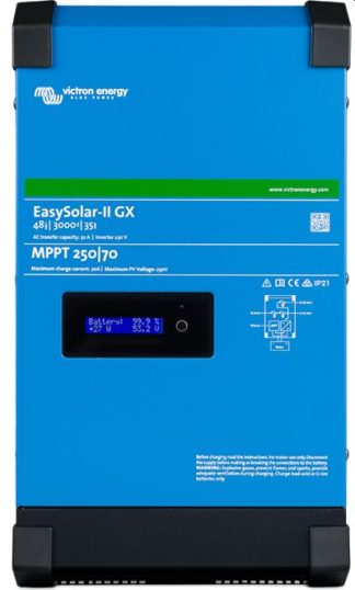 Victron EasySolar II GX Inverter Charger and MPPT Solar Controller Combi with Color Control Panel - 24 Volt 3000VA (2400W) Inverter + 70 Amp Battery Charger + MPPT 250/70 Solar Controller (PMP242307010)