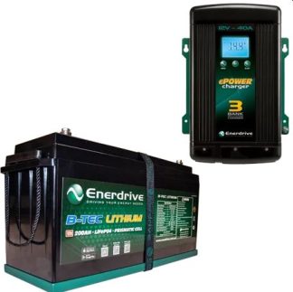 Enerdrive ePOWER Lithium B-TEC 200Ah Battery 12V - Incl Bluetooth Monitoring - Incl 40A AC Battery Charger - K-200-AC40-BUNDLE-G2 (K-200-01)