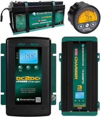 Enerdrive ePOWER Lithium B-TEC 300Ah Battery 12V - Bluetooth Monitoring - Incl. 40A DC2DC Charger, MPPT Solar Controller, 100A AC Charger, 2000W-X Inverter and ePRO Battery Monitor (K-300-01)