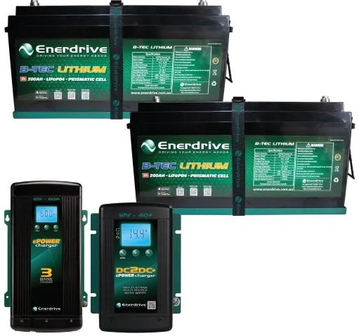 Enerdrive ePOWER Lithium B-TEC 400A (2 x 200Ah) Battery 12V - Incl Bluetooth Monitoring - Incl. 40A DC2DC Charger and MPPT Solar Controller and 60A AC Charger - K-400-DC40-AC60 (K-400-12)