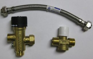 Isotherm Thermostatic Mixing Valve KIT for Regular, Basic, and Slim Hot Water Heaters (From 2007) - Includes Flexible Braided Steel Hose, Mixing Valve and Cross Fitting (SFD00003AB)